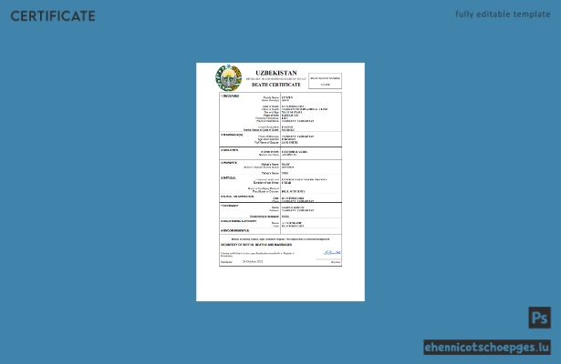 Usbekische Sterbeurkunde (Word- und PDF-Beispiel)